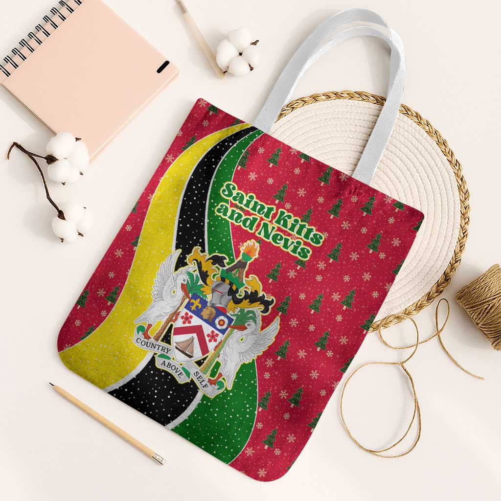 Saint Kitts and Nevis Christmas Tote Bag with Red Green Black Xmas Monkey Gift and Coat of Arms - Wonder Print Shop