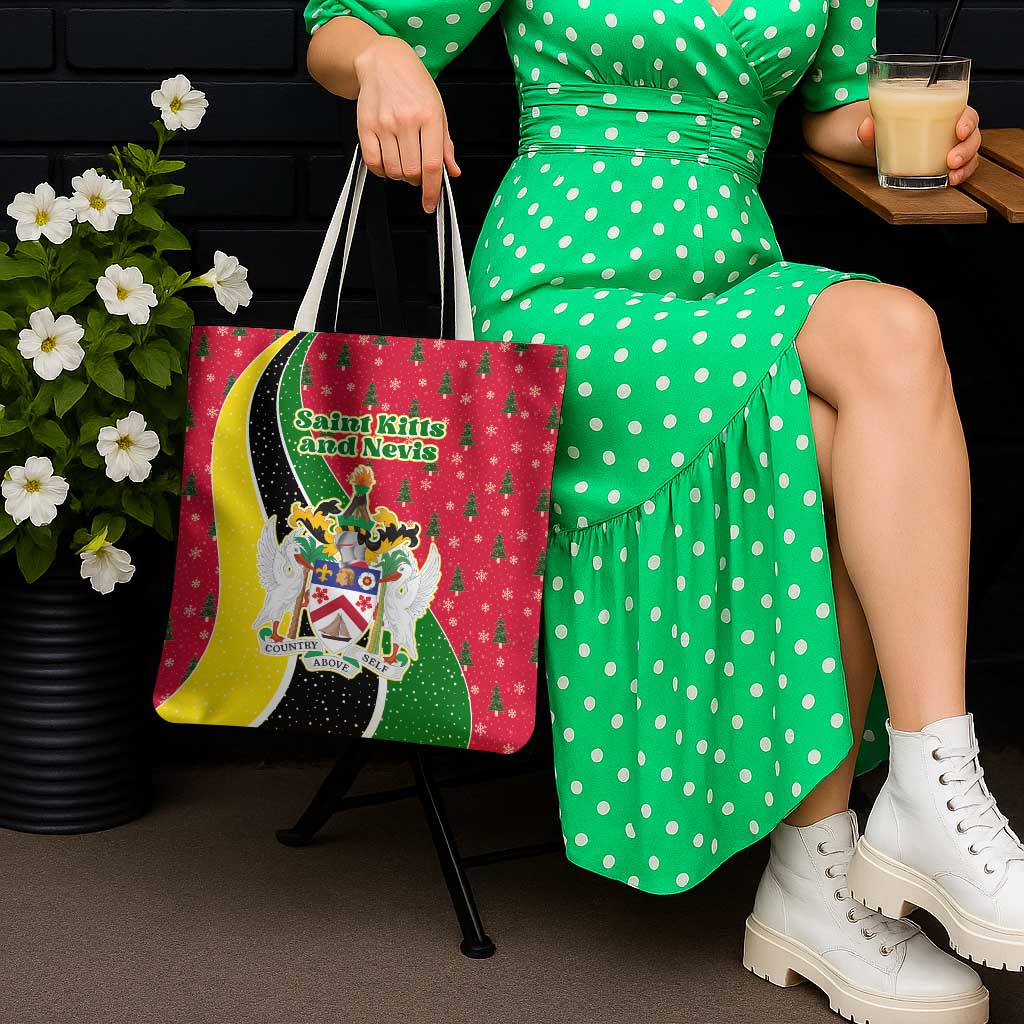 Saint Kitts and Nevis Christmas Tote Bag with Red Green Black Xmas Monkey Gift and Coat of Arms - Wonder Print Shop