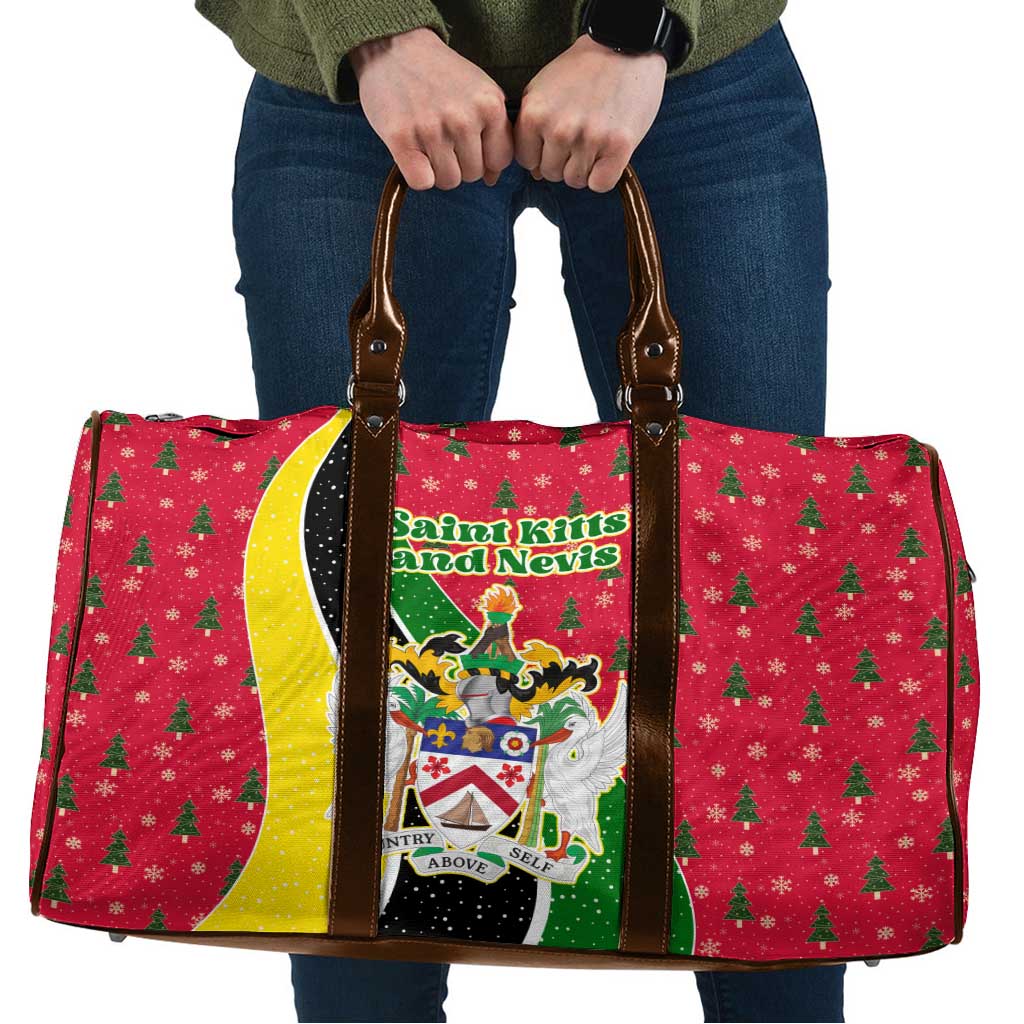 Saint Kitts and Nevis Christmas Travel Bag with Red Green Black Xmas Monkey Gift and Coat of Arms - Wonder Print Shop