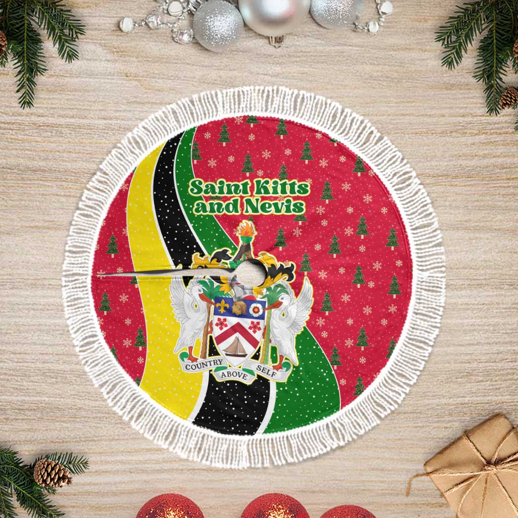 Saint Kitts and Nevis Christmas Tree Skirt with Red Green Black Xmas Monkey Gift and Coat of Arms - Wonder Print Shop
