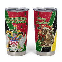 Saint Kitts and Nevis Christmas Tumbler Cup with Red Green Black Xmas Monkey Gift and Coat of Arms - Wonder Print Shop