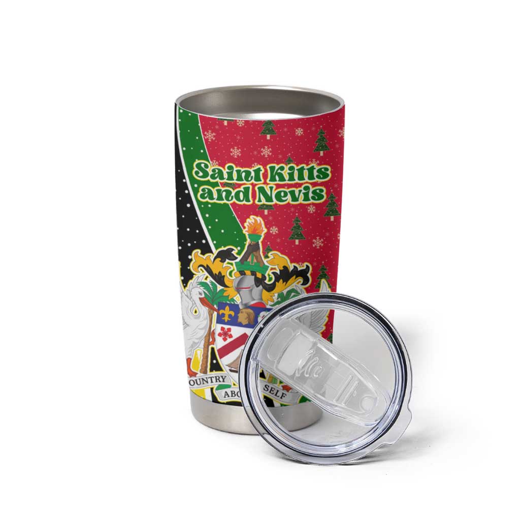Saint Kitts and Nevis Christmas Tumbler Cup with Red Green Black Xmas Monkey Gift and Coat of Arms - Wonder Print Shop