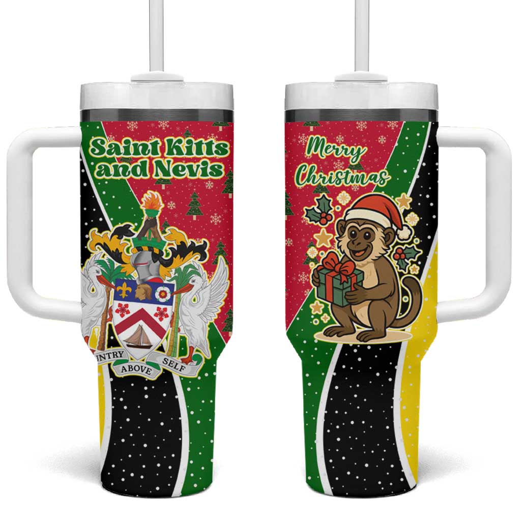Saint Kitts and Nevis Christmas Tumbler With Handle with Red Green Black Xmas Monkey Gift and Coat of Arms - Wonder Print Shop