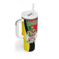 Saint Kitts and Nevis Christmas Tumbler With Handle with Red Green Black Xmas Monkey Gift and Coat of Arms - Wonder Print Shop