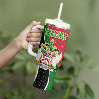 Saint Kitts and Nevis Christmas Tumbler With Handle with Red Green Black Xmas Monkey Gift and Coat of Arms - Wonder Print Shop