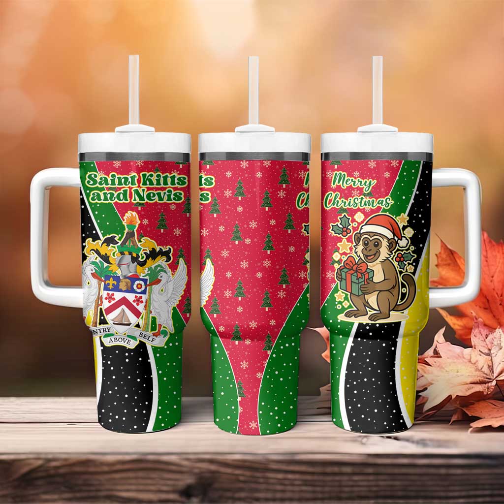 Saint Kitts and Nevis Christmas Tumbler With Handle with Red Green Black Xmas Monkey Gift and Coat of Arms - Wonder Print Shop
