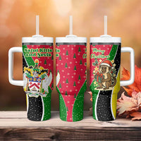 Saint Kitts and Nevis Christmas Tumbler With Handle with Red Green Black Xmas Monkey Gift and Coat of Arms - Wonder Print Shop