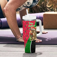 Saint Kitts and Nevis Christmas Tumbler With Handle with Red Green Black Xmas Monkey Gift and Coat of Arms - Wonder Print Shop