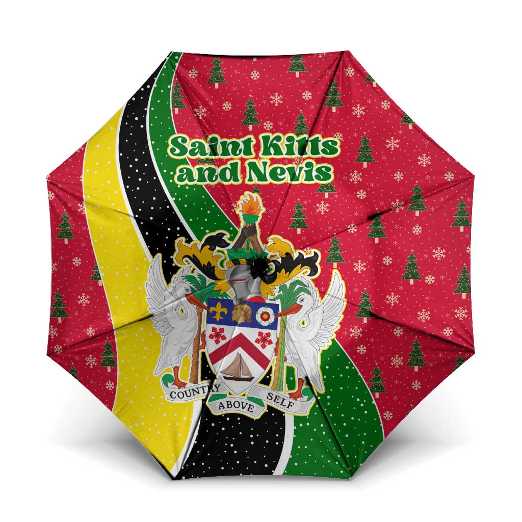 Saint Kitts and Nevis Christmas Umbrella with Red Green Black Xmas Monkey Gift and Coat of Arms - Wonder Print Shop