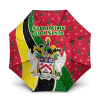 Saint Kitts and Nevis Christmas Umbrella with Red Green Black Xmas Monkey Gift and Coat of Arms - Wonder Print Shop