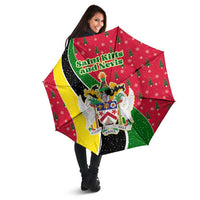 Saint Kitts and Nevis Christmas Umbrella with Red Green Black Xmas Monkey Gift and Coat of Arms - Wonder Print Shop