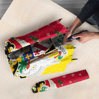 Saint Kitts and Nevis Christmas Umbrella with Red Green Black Xmas Monkey Gift and Coat of Arms - Wonder Print Shop