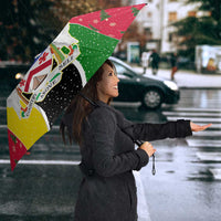 Saint Kitts and Nevis Christmas Umbrella with Red Green Black Xmas Monkey Gift and Coat of Arms - Wonder Print Shop