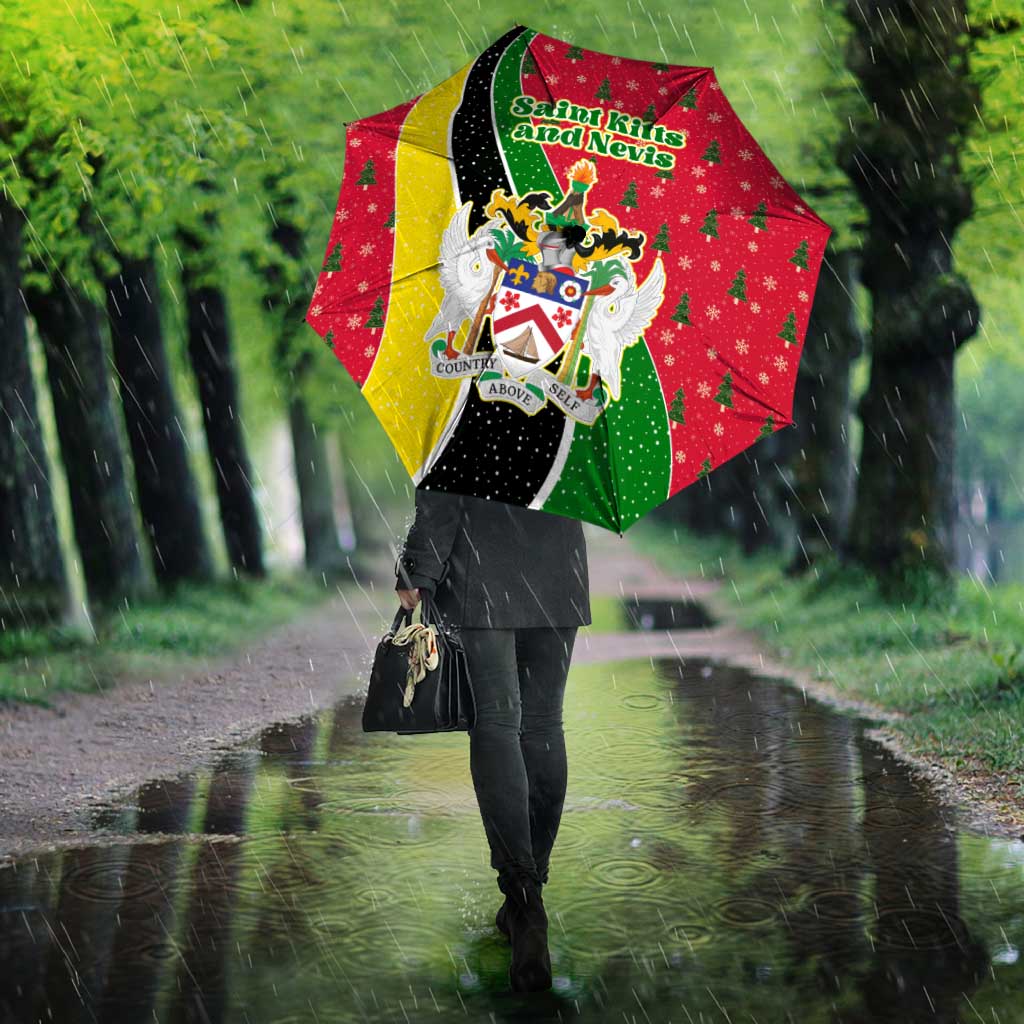 Saint Kitts and Nevis Christmas Umbrella with Red Green Black Xmas Monkey Gift and Coat of Arms - Wonder Print Shop
