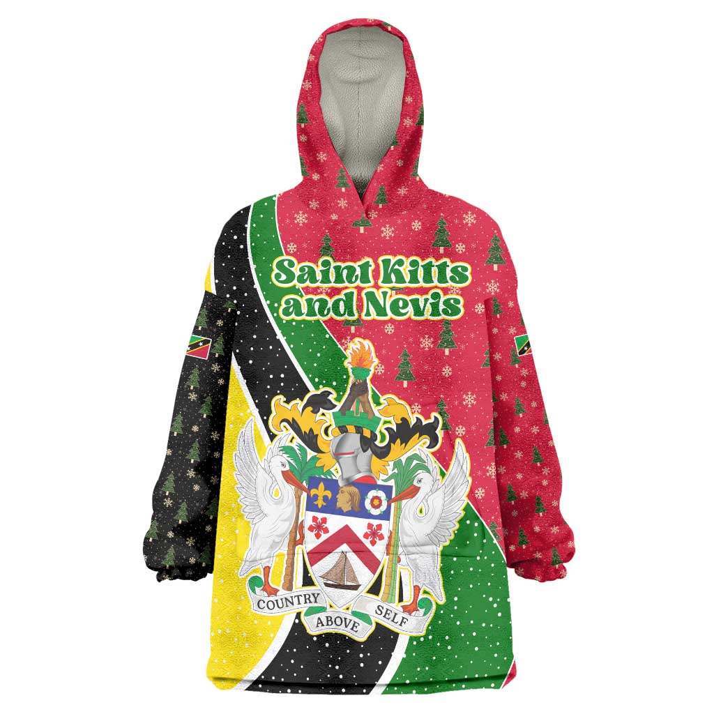 Saint Kitts and Nevis Christmas Wearable Blanket Hoodie with Red Green Black Xmas Monkey Gift and Coat of Arms - Wonder Print Shop