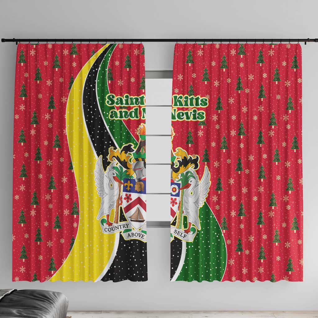 Saint Kitts and Nevis Christmas Window Curtain with Red Green Black Xmas Monkey Gift and Coat of Arms - Wonder Print Shop