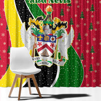 Saint Kitts and Nevis Christmas Window Curtain with Red Green Black Xmas Monkey Gift and Coat of Arms - Wonder Print Shop