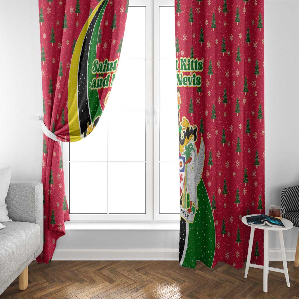 Saint Kitts and Nevis Christmas Window Curtain with Red Green Black Xmas Monkey Gift and Coat of Arms - Wonder Print Shop