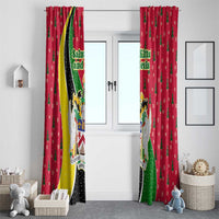Saint Kitts and Nevis Christmas Window Curtain with Red Green Black Xmas Monkey Gift and Coat of Arms - Wonder Print Shop