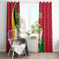 Saint Kitts and Nevis Christmas Window Curtain with Red Green Black Xmas Monkey Gift and Coat of Arms - Wonder Print Shop