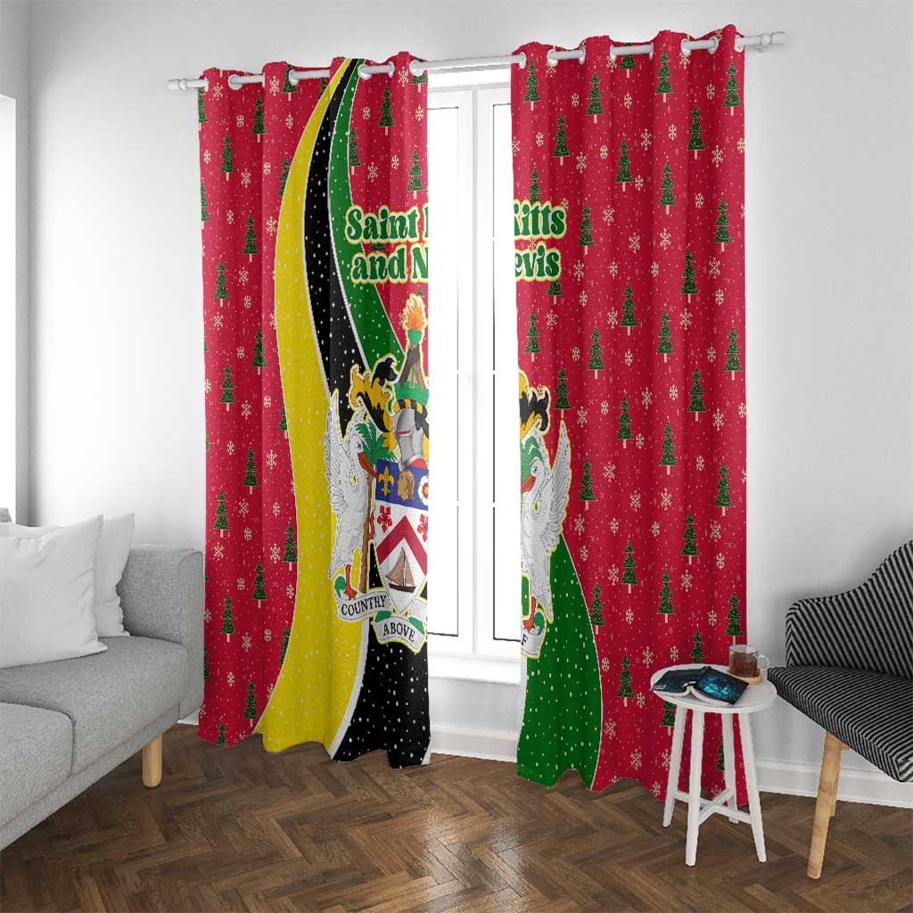 Saint Kitts and Nevis Christmas Window Curtain with Red Green Black Xmas Monkey Gift and Coat of Arms - Wonder Print Shop