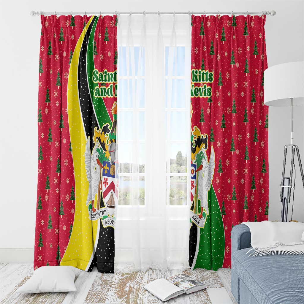 Saint Kitts and Nevis Christmas Window Curtain with Red Green Black Xmas Monkey Gift and Coat of Arms - Wonder Print Shop