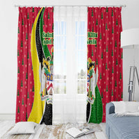 Saint Kitts and Nevis Christmas Window Curtain with Red Green Black Xmas Monkey Gift and Coat of Arms - Wonder Print Shop