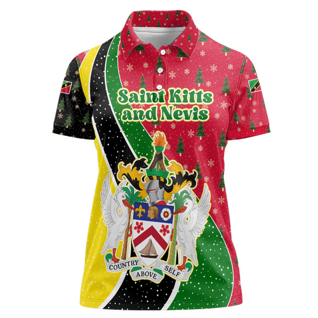 Saint Kitts and Nevis Christmas Women Polo Shirt with Red Green Black Xmas Monkey Gift and Coat of Arms - Wonder Print Shop
