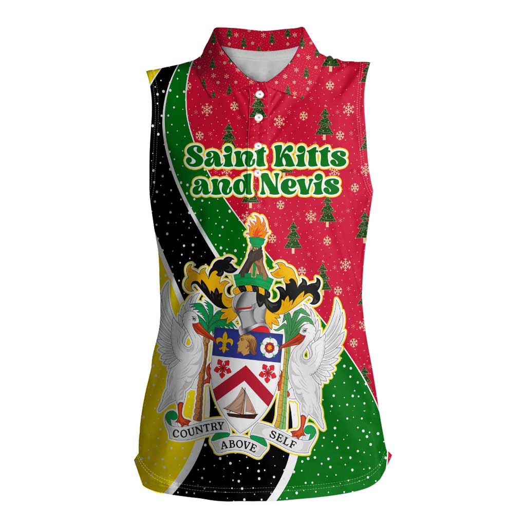 Saint Kitts and Nevis Christmas Women Sleeveless Polo Shirt with Red Green Black Xmas Monkey Gift and Coat of Arms - Wonder Print Shop