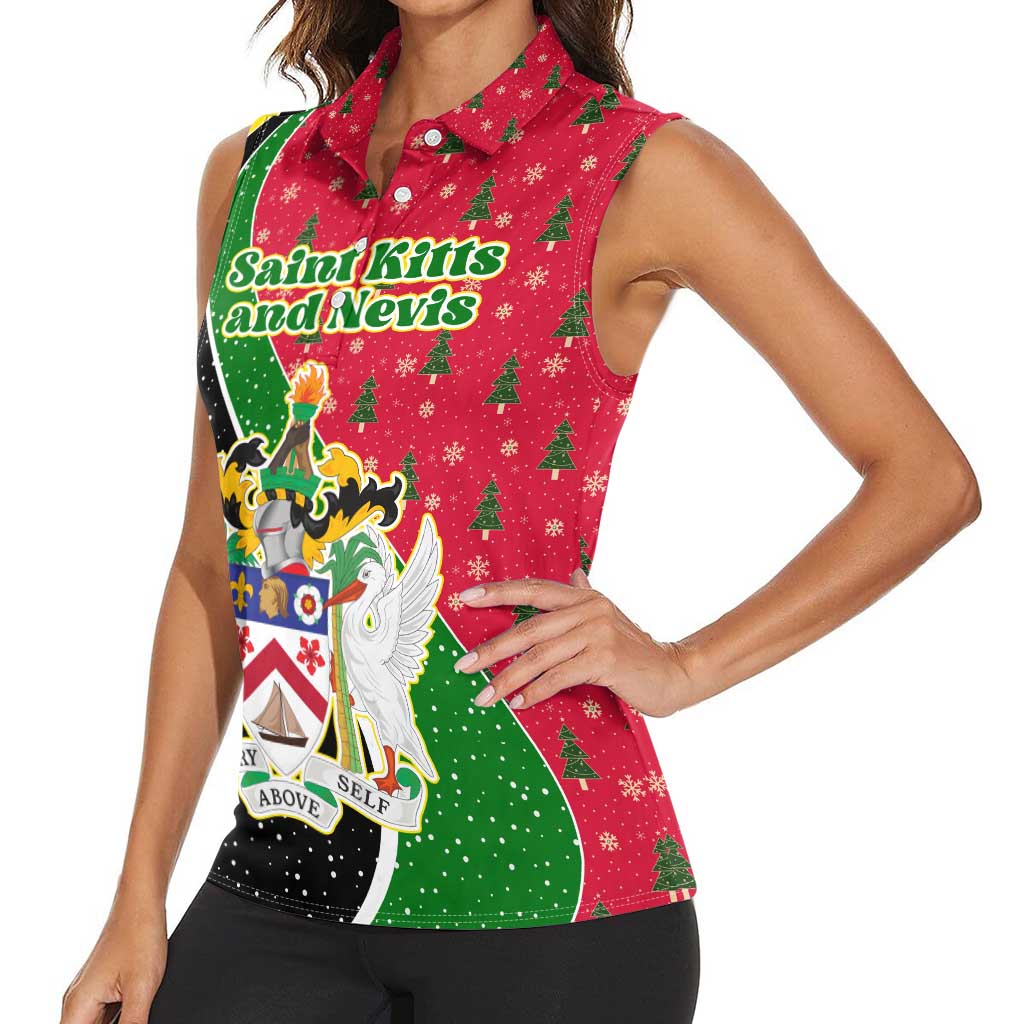 Saint Kitts and Nevis Christmas Women Sleeveless Polo Shirt with Red Green Black Xmas Monkey Gift and Coat of Arms - Wonder Print Shop