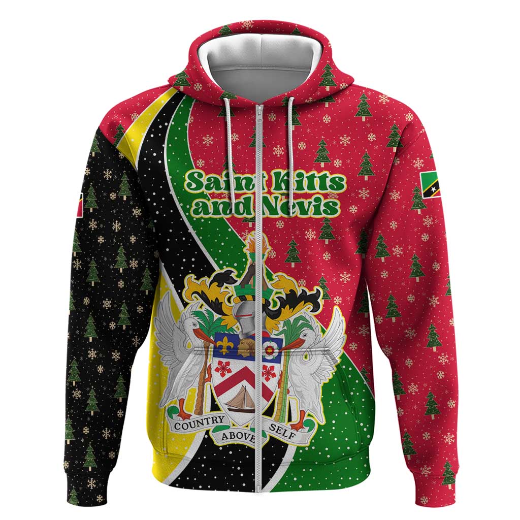 Saint Kitts and Nevis Christmas Zip Hoodie with Red Green Black Xmas Monkey Gift and Coat of Arms - Wonder Print Shop