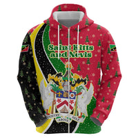 Saint Kitts and Nevis Christmas Zip Hoodie with Red Green Black Xmas Monkey Gift and Coat of Arms - Wonder Print Shop