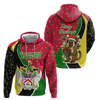 Saint Kitts and Nevis Christmas Zip Hoodie with Red Green Black Xmas Monkey Gift and Coat of Arms - Wonder Print Shop