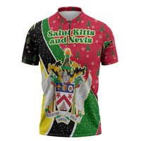 Saint Kitts and Nevis Christmas Zipper Polo Shirt with Red Green Black Xmas Monkey Gift and Coat of Arms - Wonder Print Shop