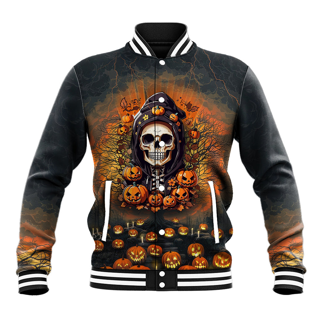 Halloween Skull Baseball Jacket Pumpkin-Themed - Wonder Print Shop