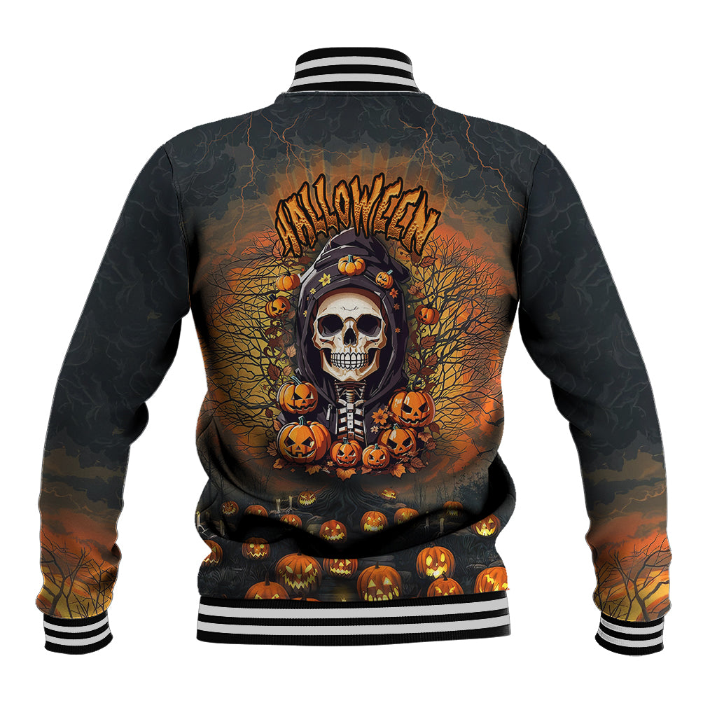 Halloween Skull Baseball Jacket Pumpkin-Themed - Wonder Print Shop