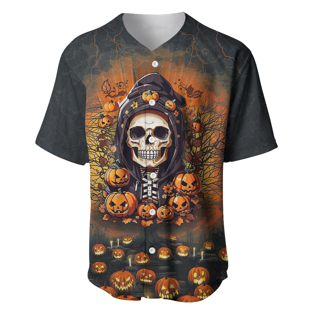 Halloween Skull Baseball Jersey Pumpkin-Themed - Wonder Print Shop