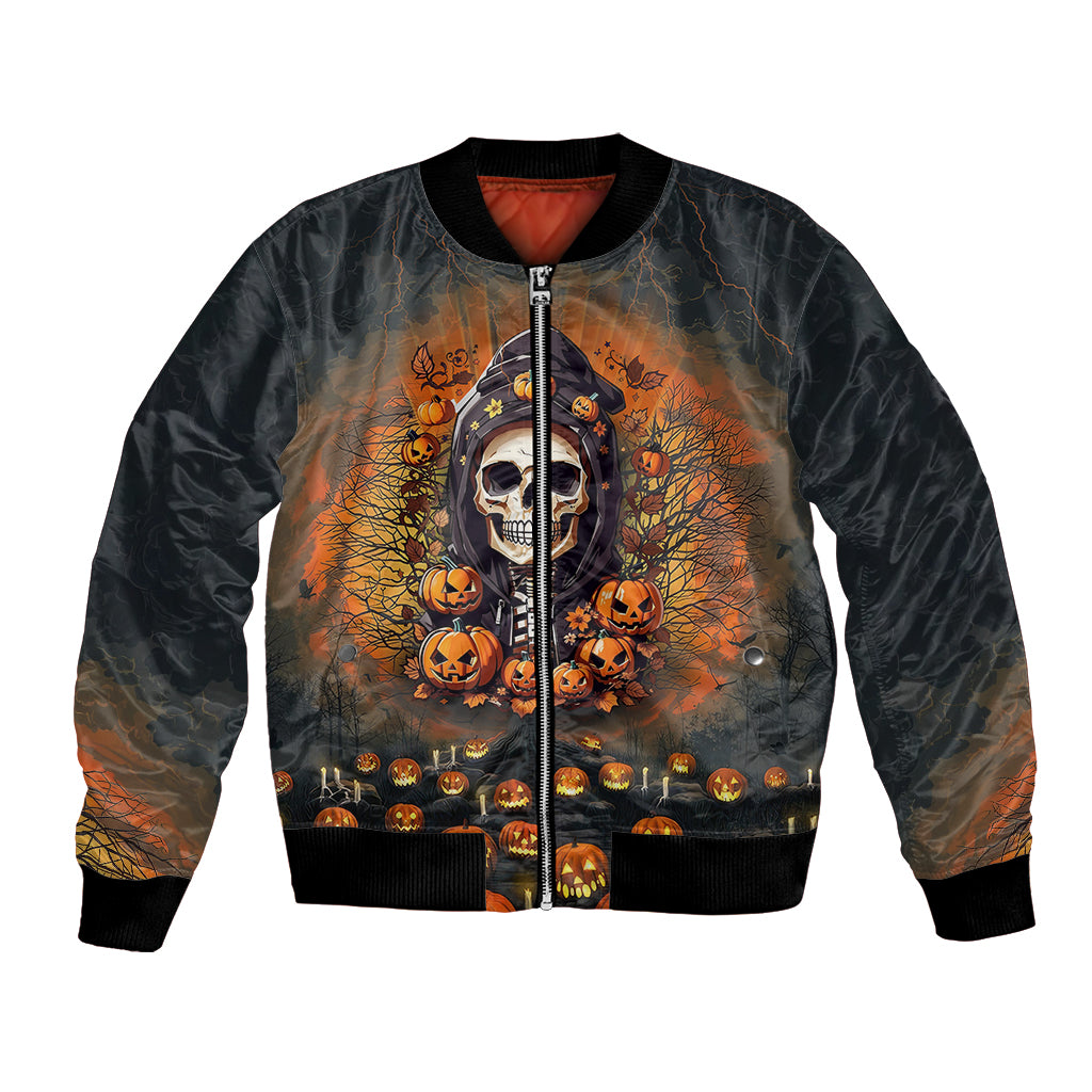 Halloween Skull Bomber Jacket Pumpkin-Themed - Wonder Print Shop