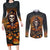 Halloween Skull Couples Matching Long Sleeve Bodycon Dress and Long Sleeve Button Shirts Pumpkin-Themed - Wonder Print Shop