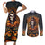 Halloween Skull Couples Matching Short Sleeve Bodycon Dress and Long Sleeve Button Shirts Pumpkin-Themed - Wonder Print Shop