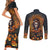 Halloween Skull Couples Matching Short Sleeve Bodycon Dress and Long Sleeve Button Shirts Pumpkin-Themed - Wonder Print Shop