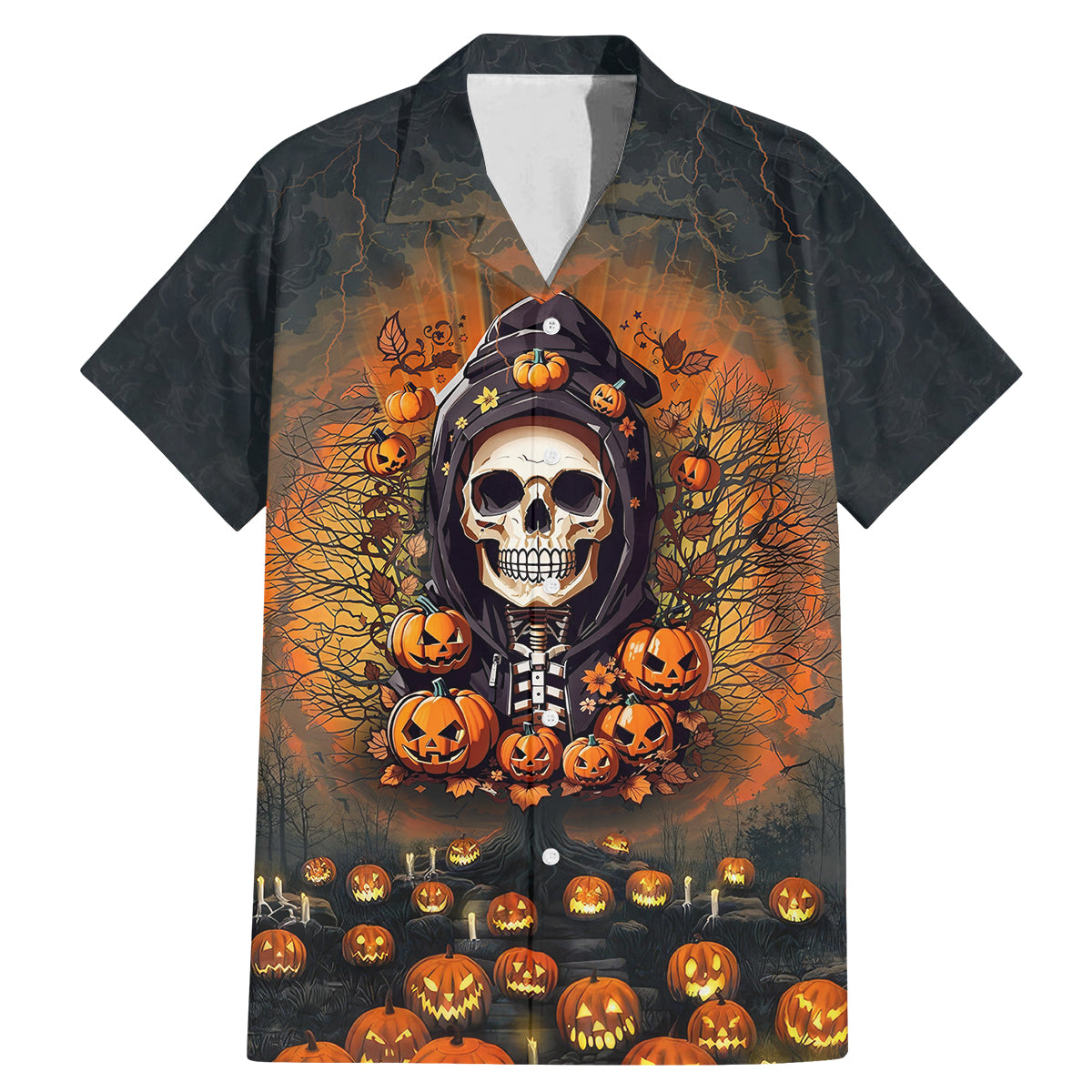 Halloween Skull Family Matching Mermaid Dress and Hawaiian Shirt Pumpkin-Themed - Wonder Print Shop