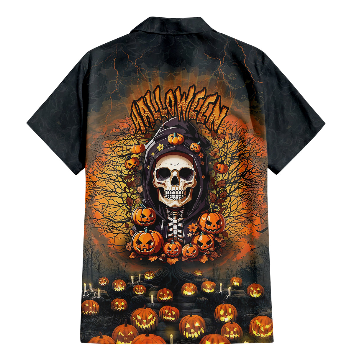 Halloween Skull Family Matching Mermaid Dress and Hawaiian Shirt Pumpkin-Themed - Wonder Print Shop