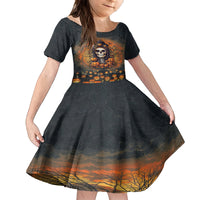 Halloween Skull Family Matching Off Shoulder Long Sleeve Dress and Hawaiian Shirt Pumpkin-Themed - Wonder Print Shop