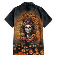 Halloween Skull Family Matching Off Shoulder Long Sleeve Dress and Hawaiian Shirt Pumpkin-Themed - Wonder Print Shop