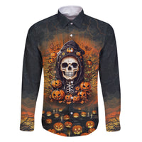 Halloween Skull Family Matching Off Shoulder Long Sleeve Dress and Hawaiian Shirt Pumpkin-Themed - Wonder Print Shop