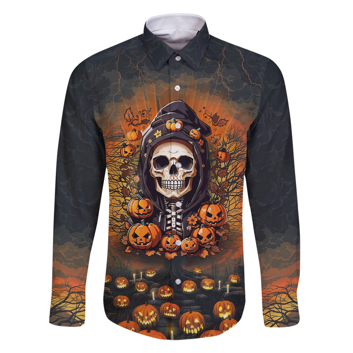 Halloween Skull Family Matching Off Shoulder Maxi Dress and Hawaiian Shirt Pumpkin-Themed - Wonder Print Shop