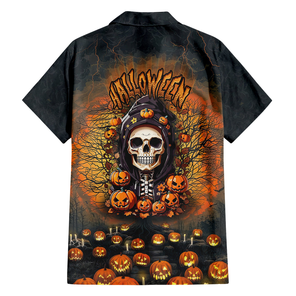 Halloween Skull Family Matching Puletasi Dress and Hawaiian Shirt Pumpkin-Themed - Wonder Print Shop