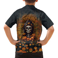 Halloween Skull Family Matching Tank Maxi Dress and Hawaiian Shirt Pumpkin-Themed - Wonder Print Shop
