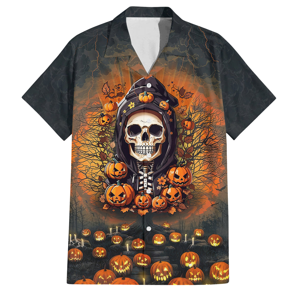 Halloween Skull Family Matching Tank Maxi Dress and Hawaiian Shirt Pumpkin-Themed - Wonder Print Shop